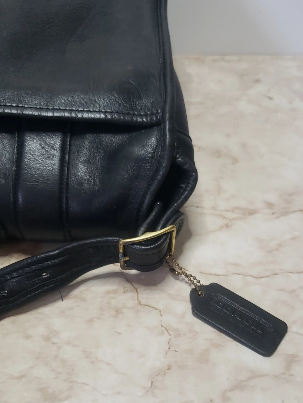 Coach Classic Black Leather Messenger Bag with Shoulder Strap